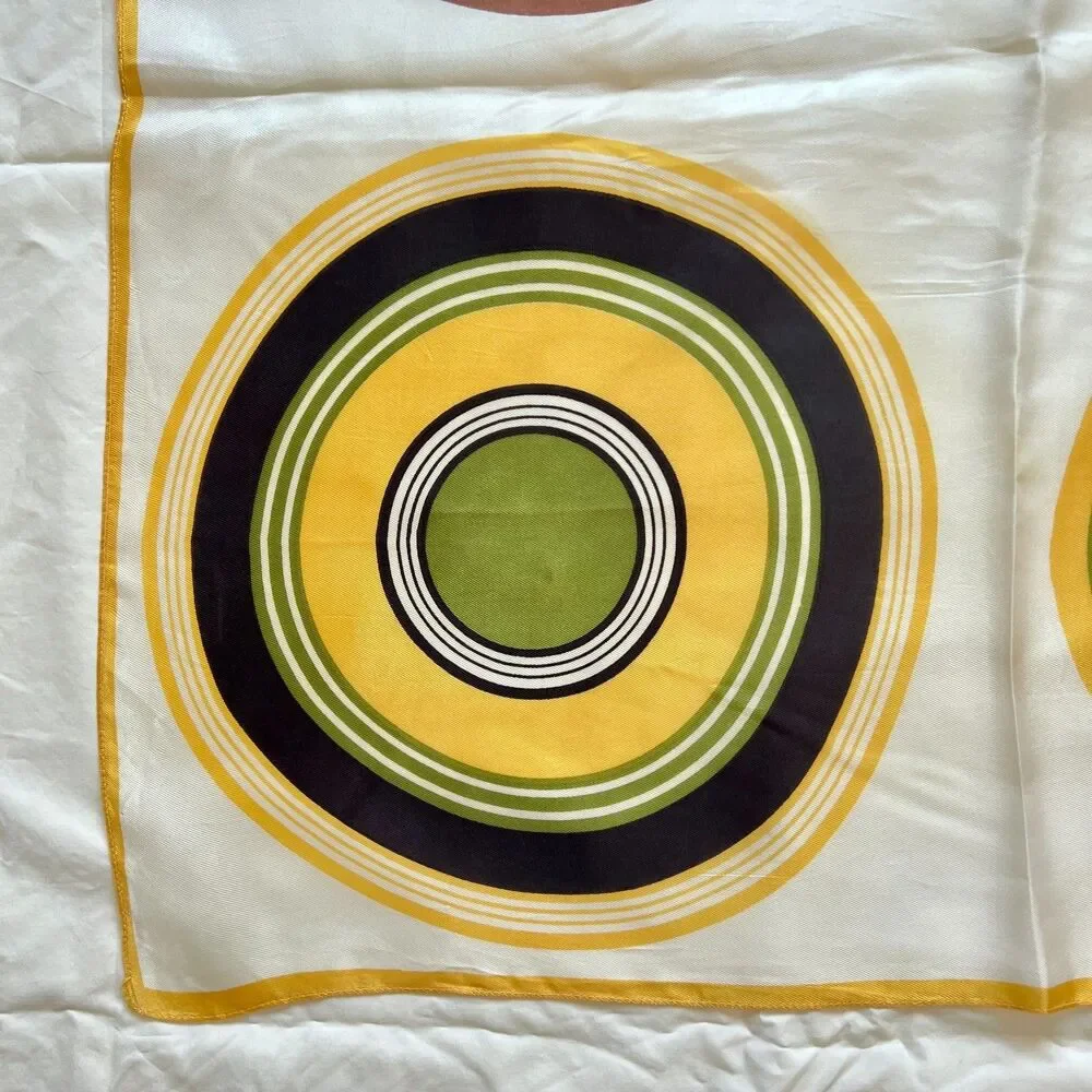 Vtg Ricardo scarf 70s geometric circles square browns, greens
